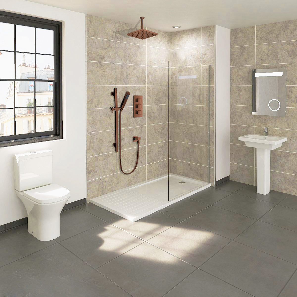 Juno Oil-Rubbed Bronze Ceiling Mount Square Shower Head Set with Hand Shower