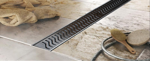 Juno Oil Rubbed Bronze Linear Shower Drain Flag Design Flange Body