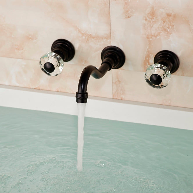 Juno Oil Rubbed Bronze Wall Mounted Double Crystal Handle Mixer Faucet