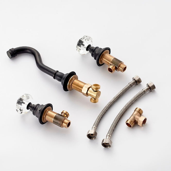 Juno Oil Rubbed Bronze Wall Mounted Double Crystal Handle Mixer Faucet