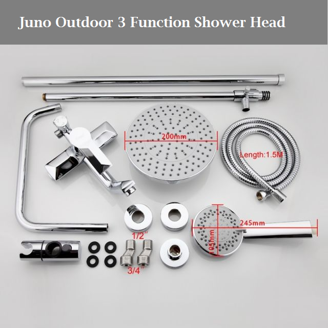 Juno Outdoor Rainfall Shower Head Single Handle 3 Function Valve With Handheld Shower