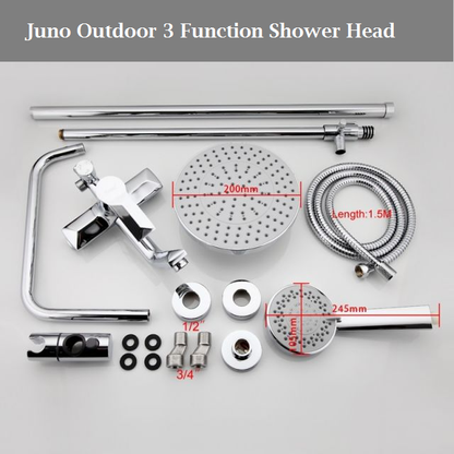 Juno Outdoor Rainfall Shower Head Single Handle 3 Function Valve With Handheld Shower
