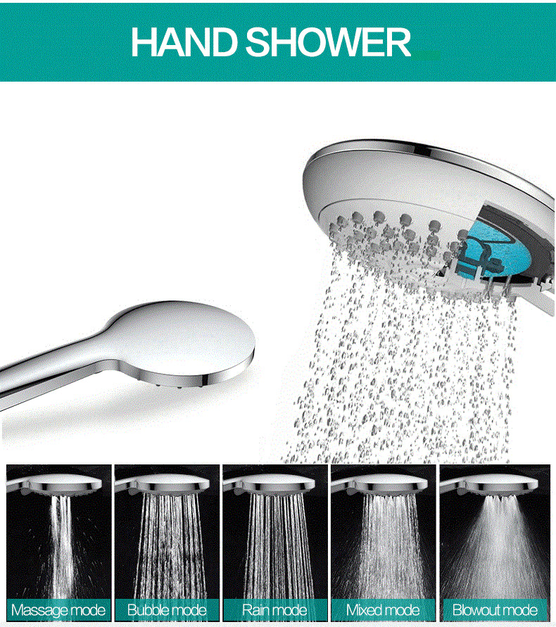 Juno Chrome Finish Wall Mount Outdoor Shower Head With Handheld Shower And Tub Faucet