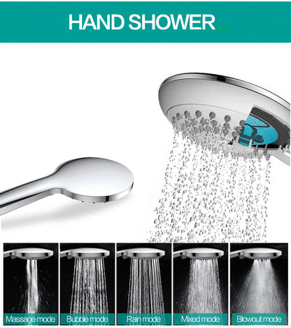 Juno Chrome Finish Wall Mount Outdoor Shower Head With Handheld Shower And Tub Faucet