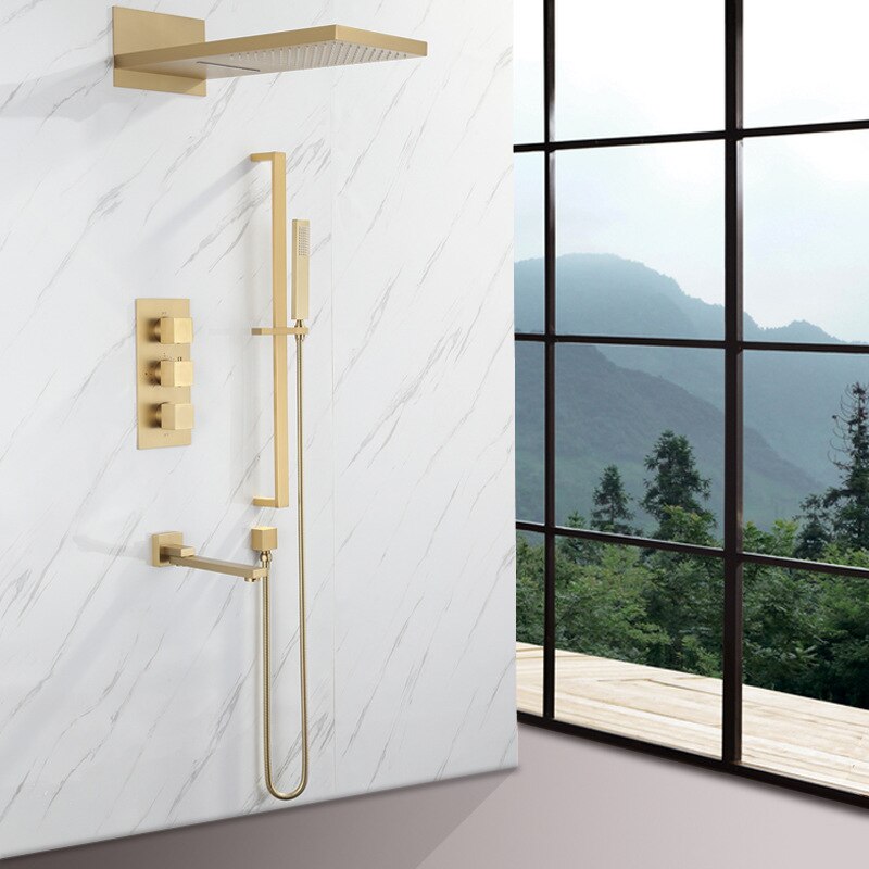 Juno Polished Gold Thermostatic Rain Shower Faucet Set