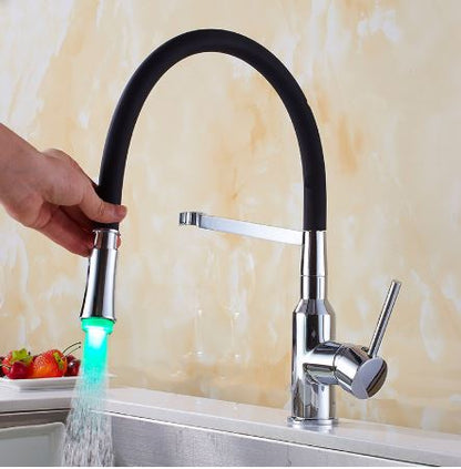 Pull Down Chrome Finish Single Handle Kitchen Sink Faucet