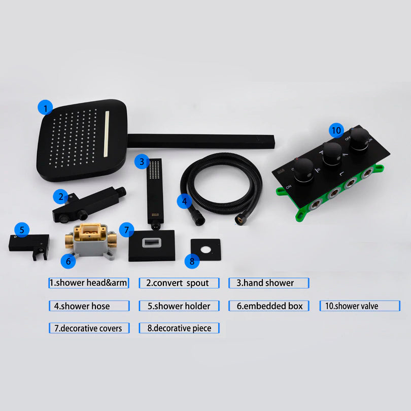 Juno Rain Waterfall Mixer Wall Mounted Bathroom Shower with Handheld Shower 