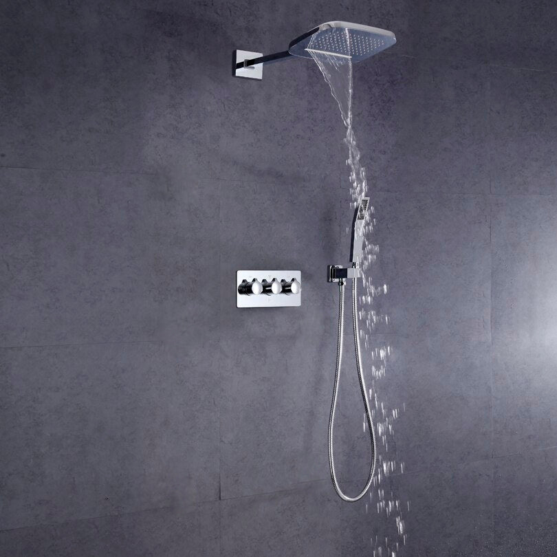 Juno Rain Waterfall Mixer Wall Mounted Bathroom Shower with Handheld Shower 
