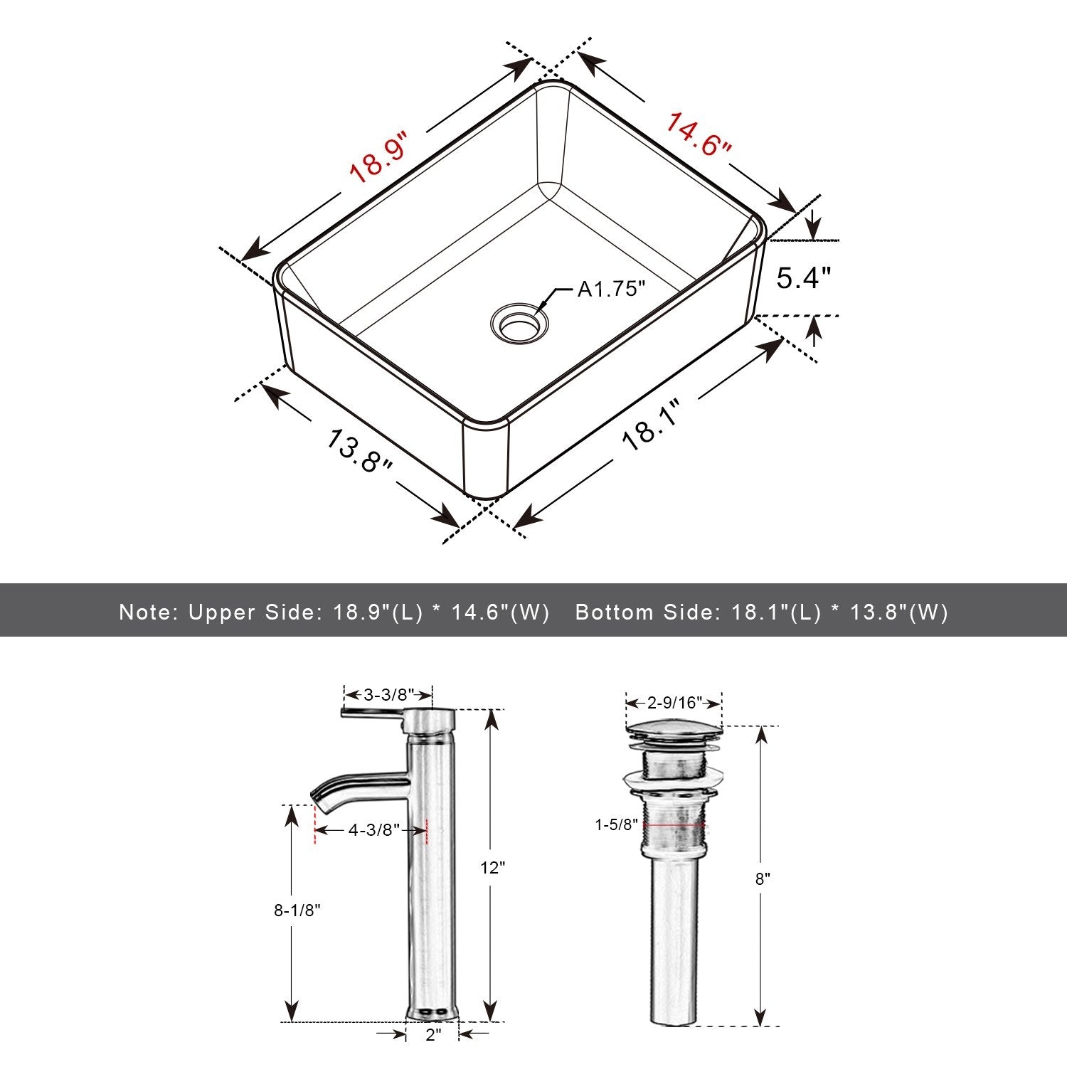 Juno Rectangle Vessel 24" Vanity Set