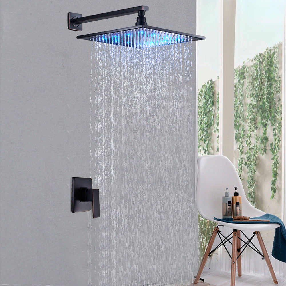 Juno Rivera 16 Oil Rubbed Bronze Color Changing LED Square Shower Set With Hand Shower Brass Diverter
