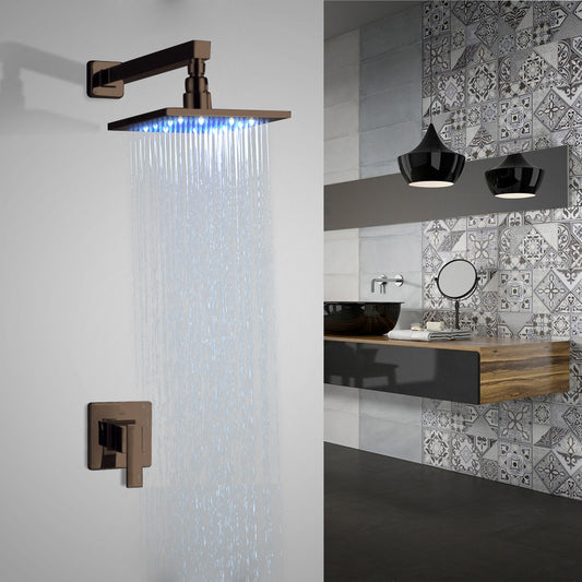 Juno Rivera 8 Oil Rubbed Bronze Finish LED Shower Set with Hand Shower Brass Diverter