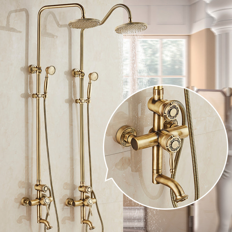Hook Antique Brass Shower Head Handheld Shower Mixer With Dual Ceramic Handle & Tub Spout