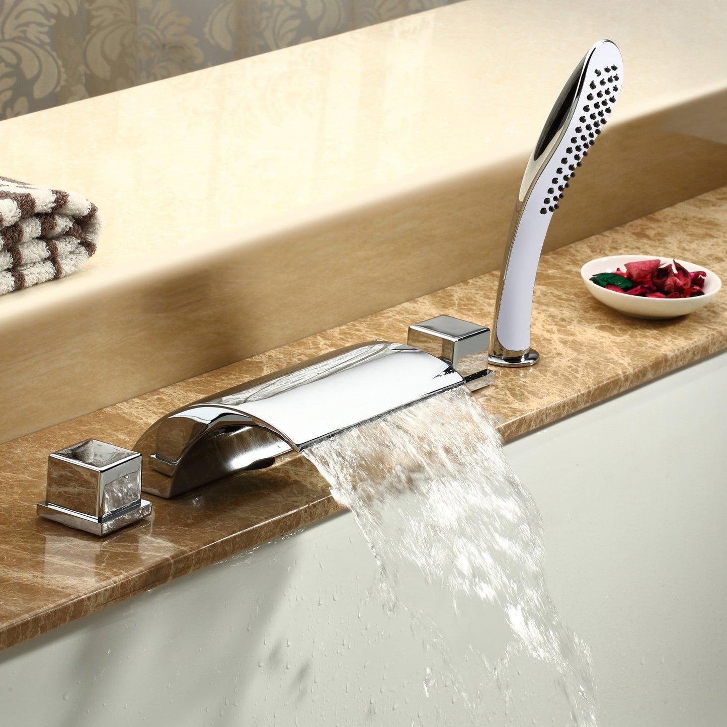 Juno Roman Tub Waterfall Faucet with Handheld Shower