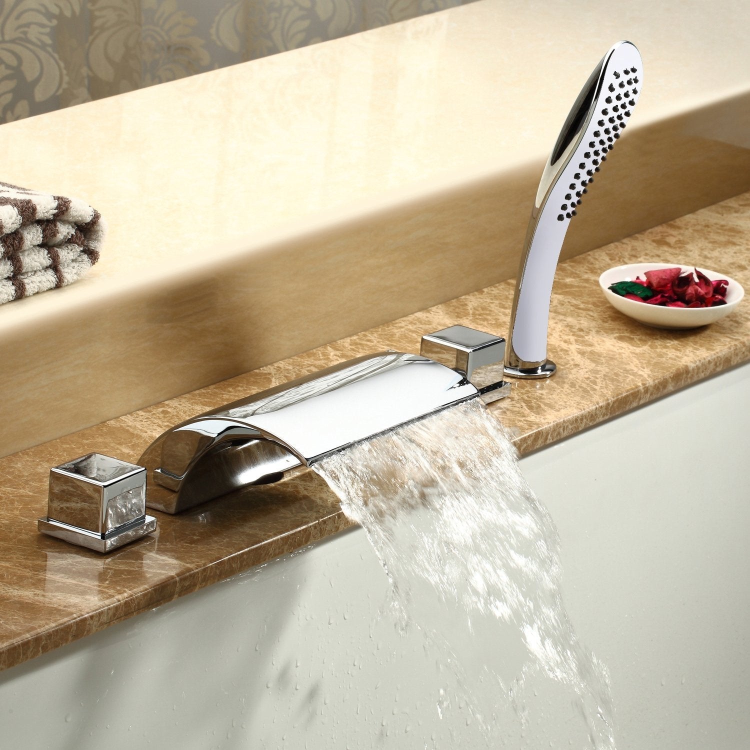Juno Roman Tub Waterfall Faucet with Handheld Shower
