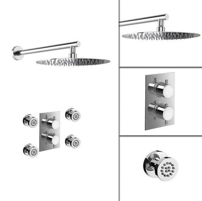 Thermostatic Chrome Round Ultra thin Shower head With 4-Massage Body Jets