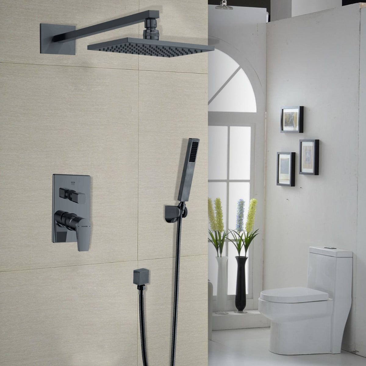 Juno Royal Wall Mount Black Polished Rain Shower Head