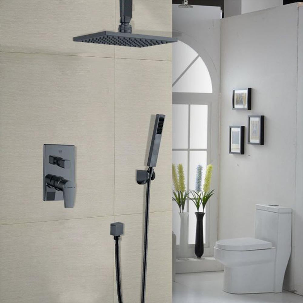 Juno Royal Wall Mount Black Polished Rain Shower Head with Hand Shower