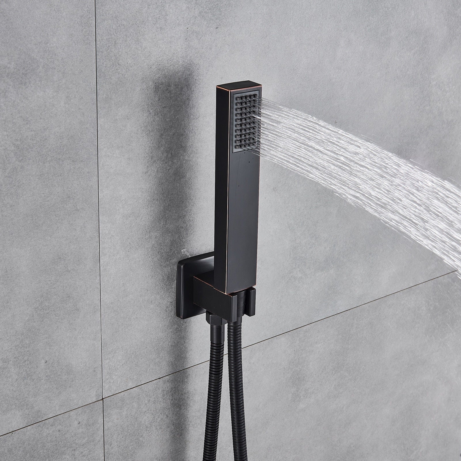 Juno Royal Wall Mount Black Polished Rain Shower Head with Hand Shower