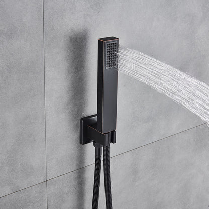Juno Royal Wall Mount Black Polished Rain Shower Head with Hand Shower