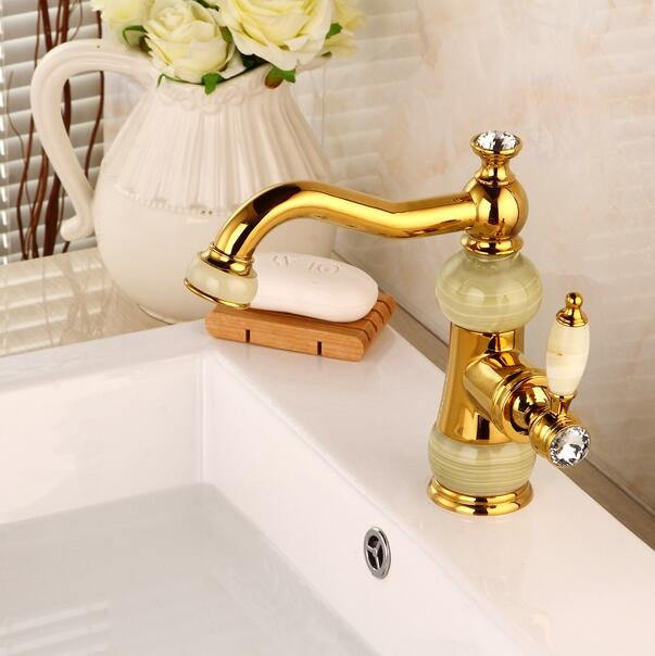 Juno Short Gold Single Handle Brass Marble Designer Kitchen Faucet