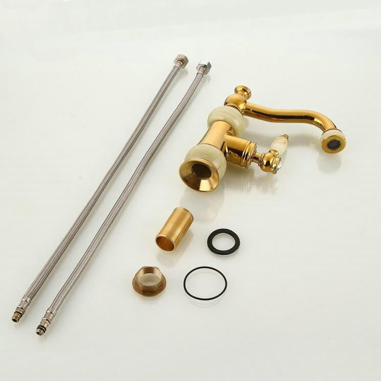Juno Short Gold Single Handle Brass Marble Designer Kitchen Faucet