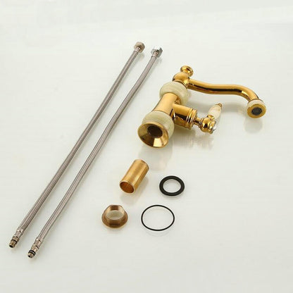Juno Short Gold Single Handle Brass Marble Designer Kitchen Faucet