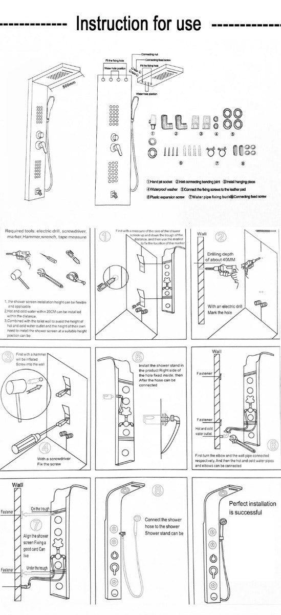 Juno Modena Stainless Steel Brushed Black Shower Panel System