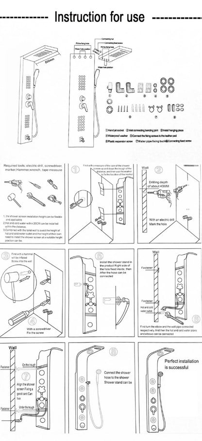 Juno Modena Stainless Steel Brushed Black Shower Panel System