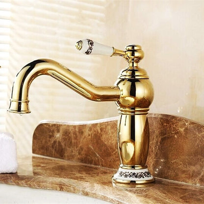 Juno Single Handle Deck Mount Vessel Sink Faucet in Gold Plated Faucet