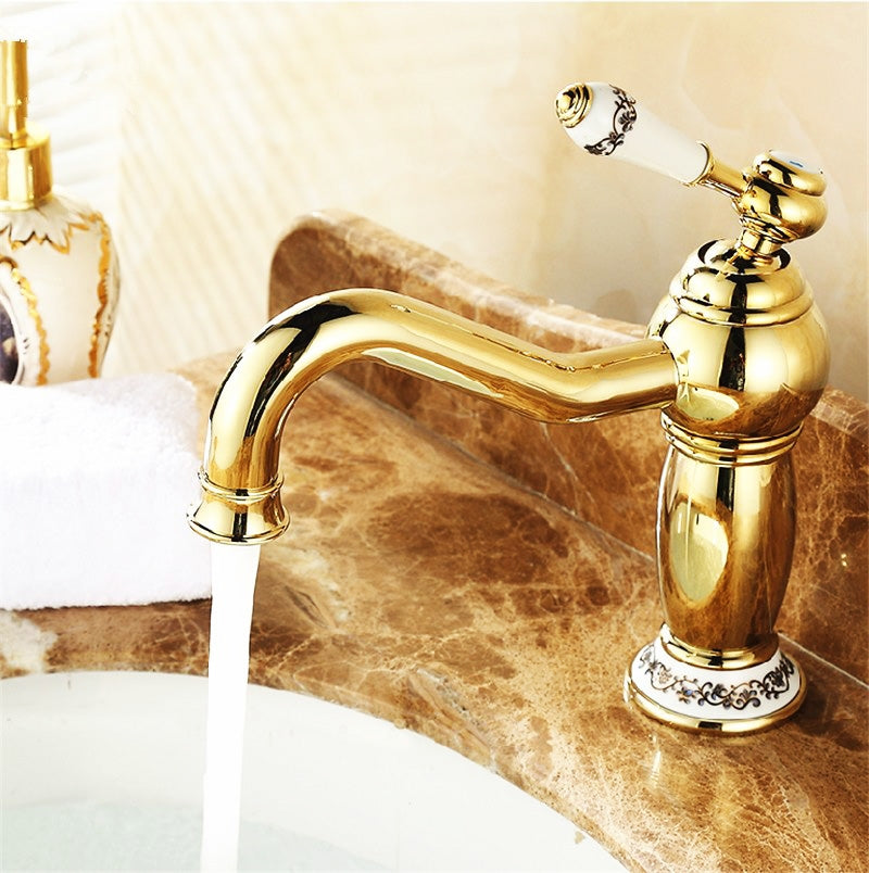 Juno Single Handle Deck Mount Vessel Sink Faucet in Gold Plated Faucet