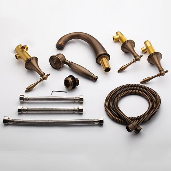 Juno Solid Brass Antique Design Bathroom Bath-Tub Deck Mount Faucet with Handheld Shower