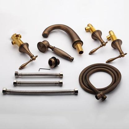 Juno Solid Brass Antique Design Bathroom Bath-Tub Deck Mount Faucet with Handheld Shower