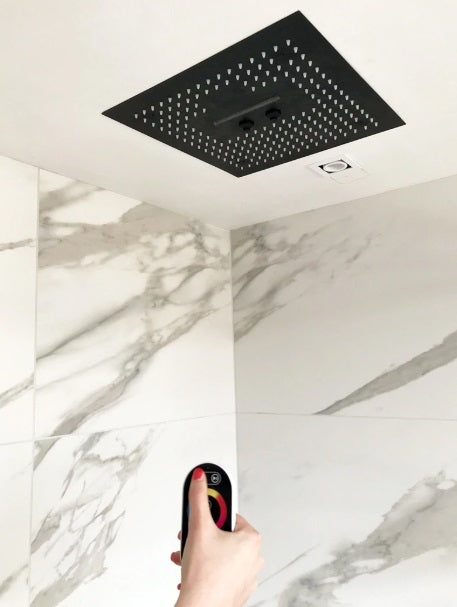 Juno Square 16" Brushed Nickel Stainless Ceiling Remote Control LED Showerhead