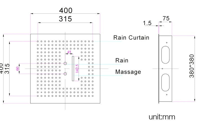 Juno Square 16" Brushed Nickel Stainless Ceiling Remote Control LED Showerhead
