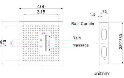 Juno Square 16" Brushed Nickel Stainless Ceiling Remote Control LED Showerhead