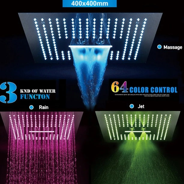 Juno Square 16" Brushed Nickel Stainless Ceiling Remote Control LED Showerhead