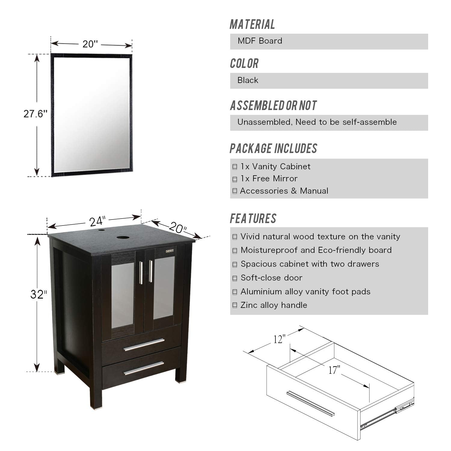 Juno White Rectangular Vanity Set