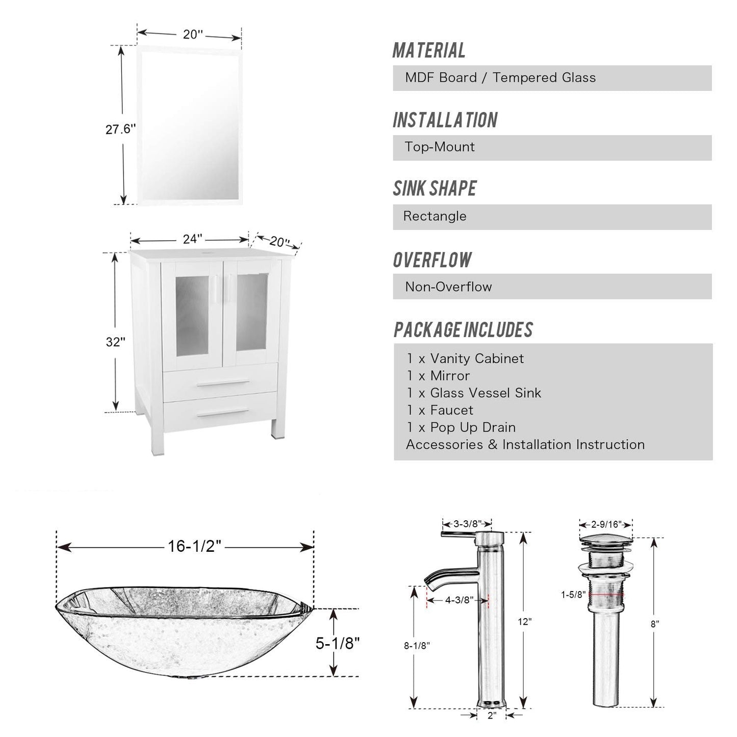 Juno 36" White Cabinet Vessel Sink