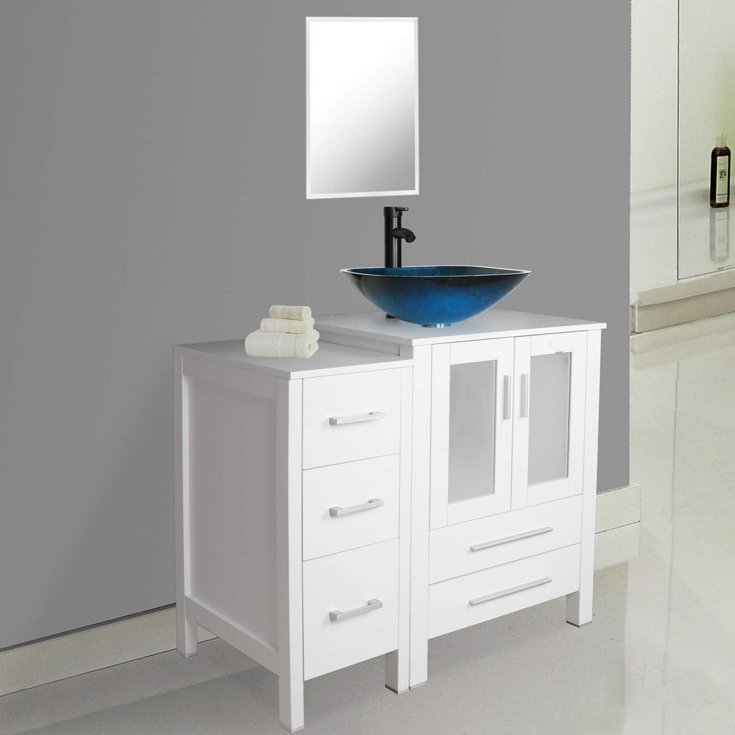 Juno 36" White Cabinet Vessel Sink