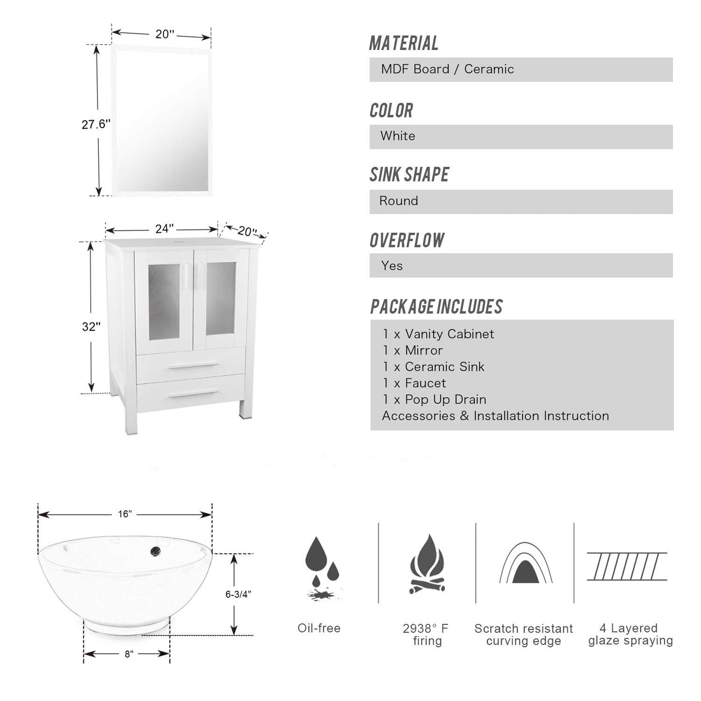 Juno 36" White Ceramic Sink