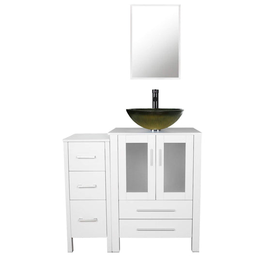 Juno White 36" Vanity with Yellow Vessel Sink