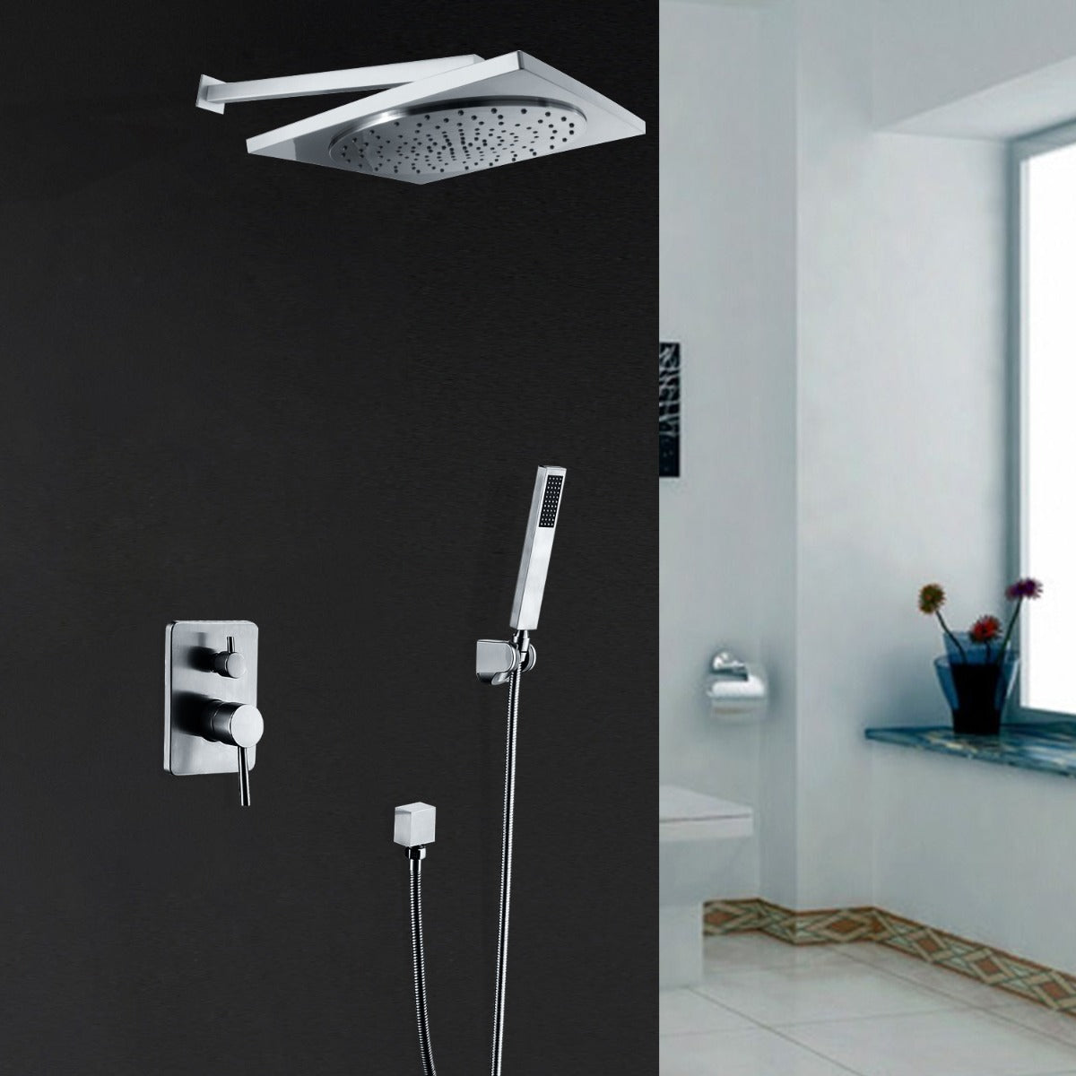 Juno Square Chrome Rain Shower Head