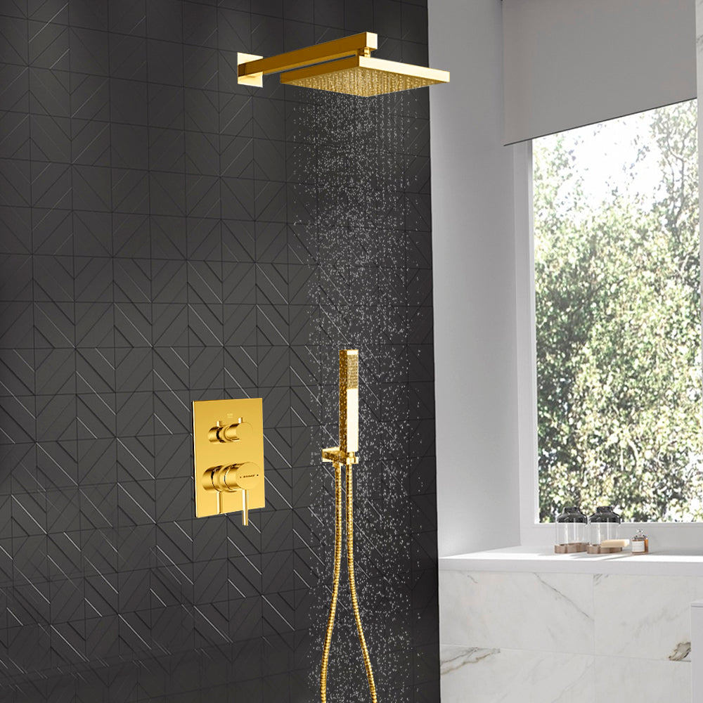 Juno Square Wall Mount Gold Shower Head Set