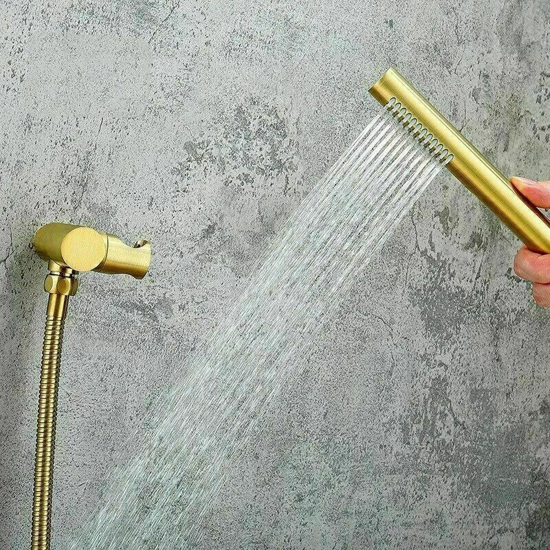 Juno Square Wall Mount Gold Shower Head Set with Handheld Shower