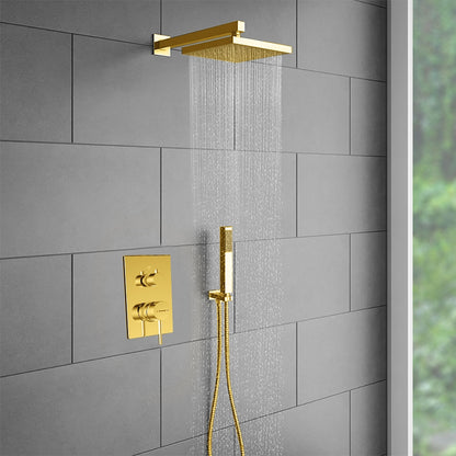 Juno Square Wall Mount Gold Shower Head Set