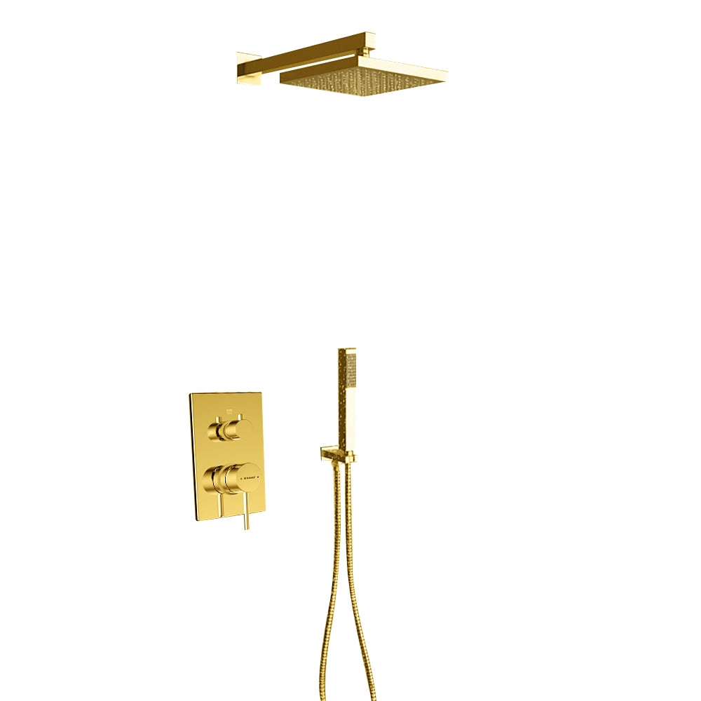 Juno Square Wall Mount Gold Shower Head Set