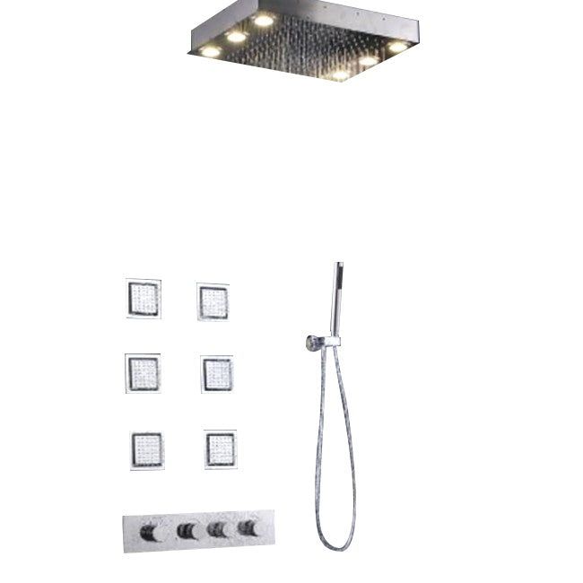 Juno Stainless Steel wall mounted head, LED Rain Shower Set with Body Jets
