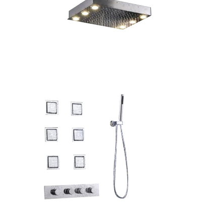 Juno Stainless Steel wall mounted head, LED Rain Shower Set with Body Jets
