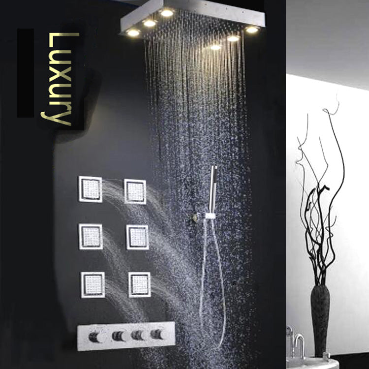 Juno Stainless Steel wall mounted head, LED Rain Shower Set with Body Jets