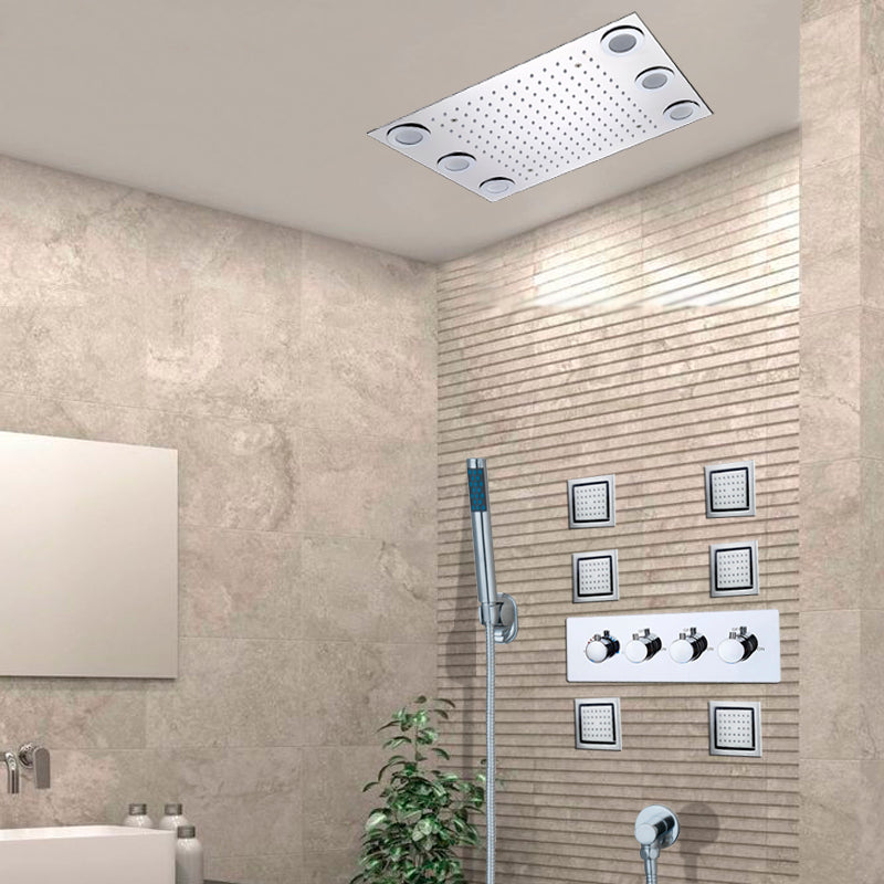 Juno Stainless Steel wall mounted head, LED Rain Shower Set with Body Jets
